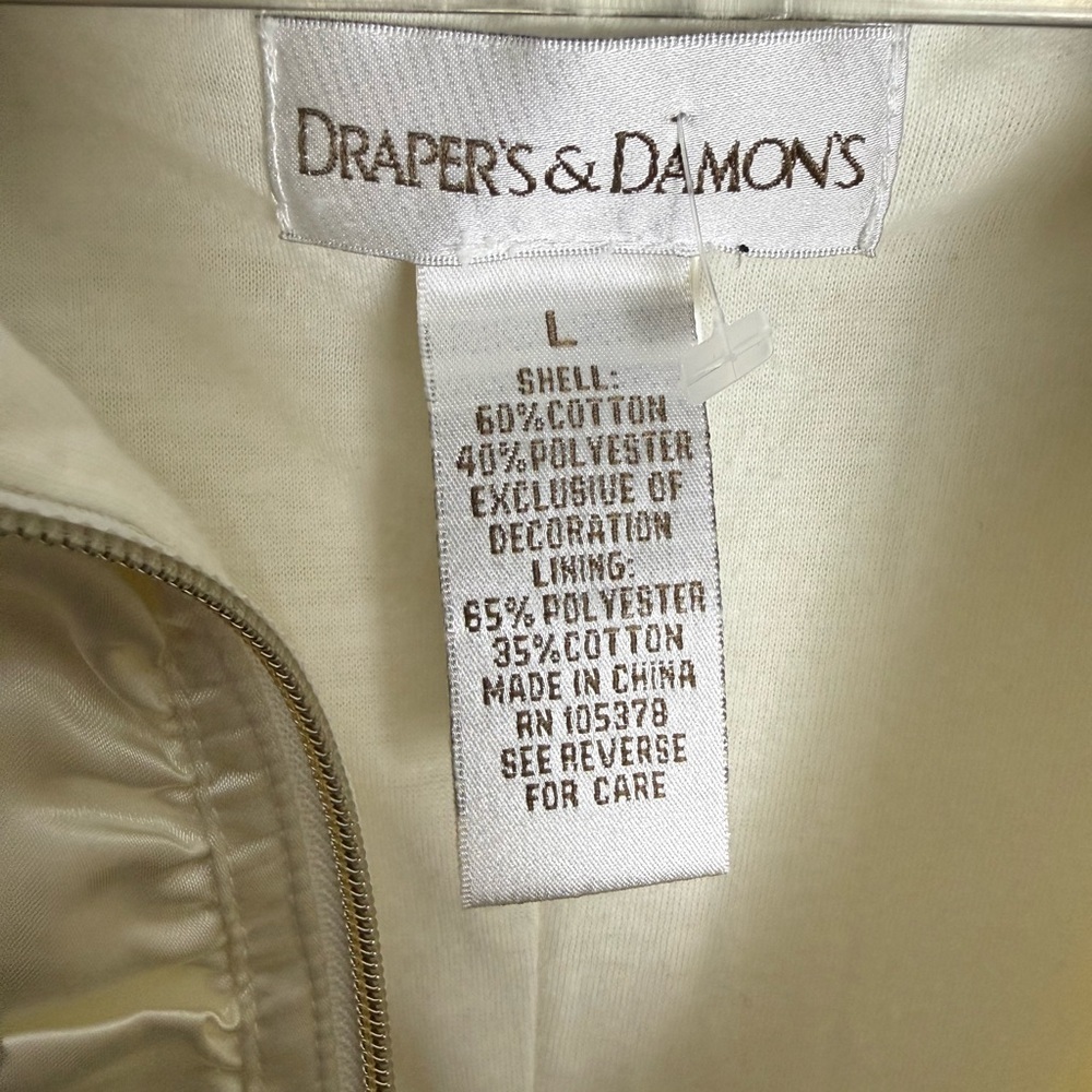 Draper’s & Damon’s Ivory Cable Knit Vest Ruffle Zip Preppy Classic Size L - Picture 5 of 7